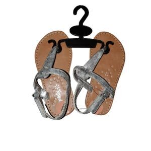 Dynasty  Women Silver & Tan Twisty Strappy Flat Sandals Shoe Leather Siz…